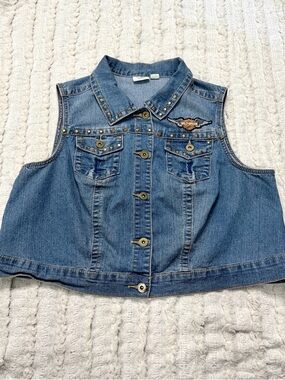 Vintage CATO Studded Harley Davidson Patch Denim Vest